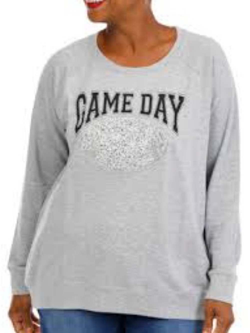 Sable Sky Grey "Game Day" Rhinestone Football Crewneck Sweatshirt M